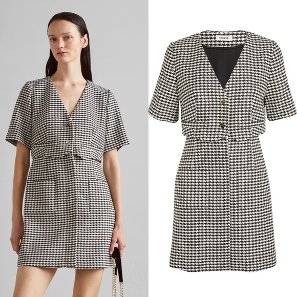 sandro asymmetric tweed dress Asymmetrical ruffled dress in TEAL